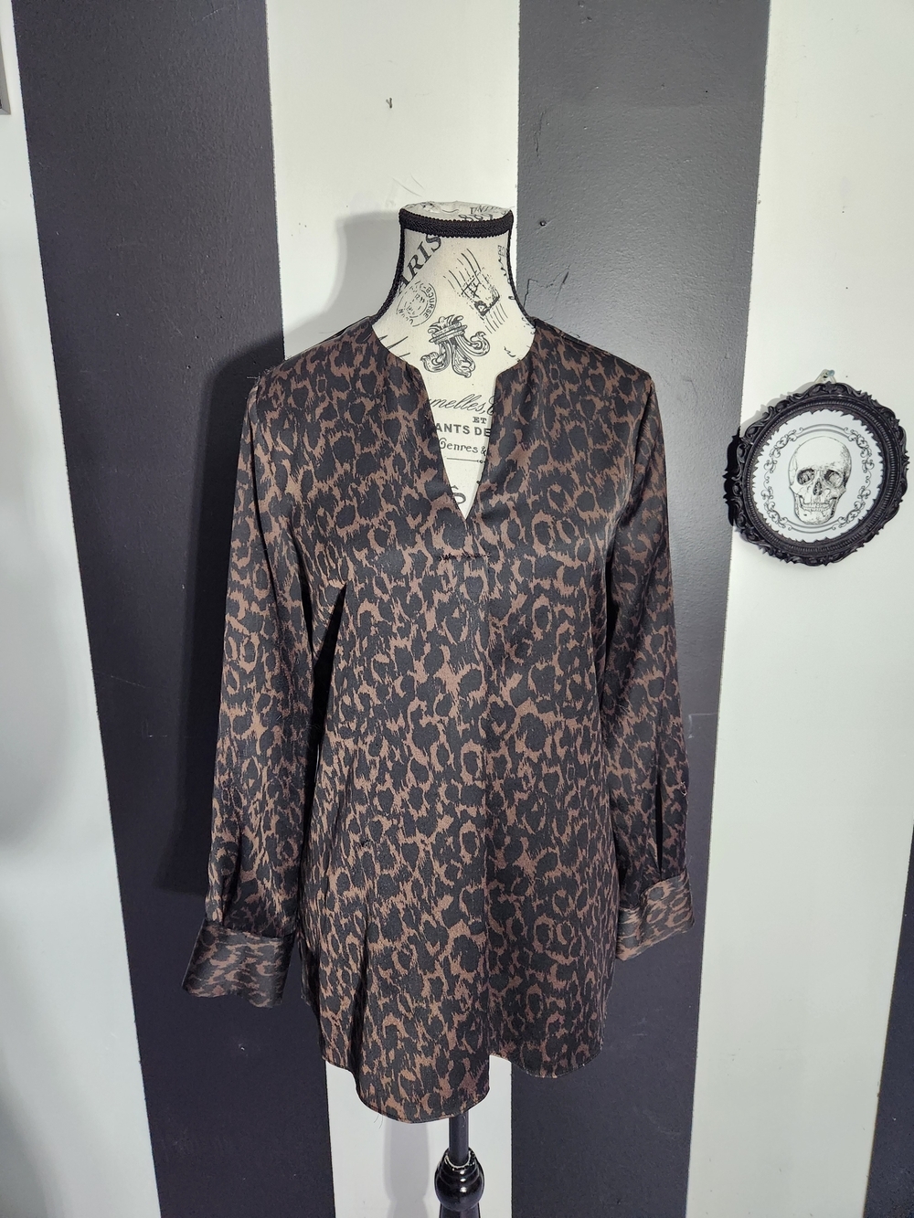 H by Halston Leopard Print Top in Black and Brown